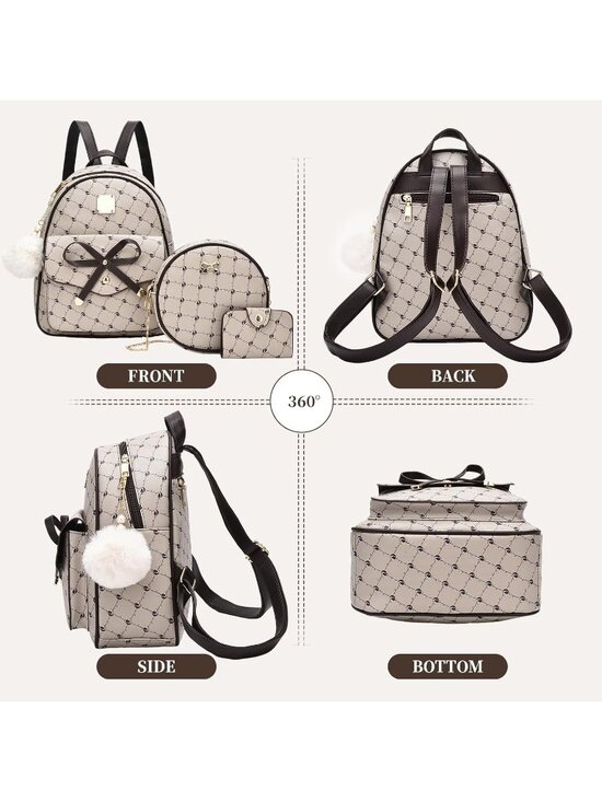 Women\'s Coffee PU Leather lightweight Fahsion 3-Pieces Backpack Shoulder Bag main image 5